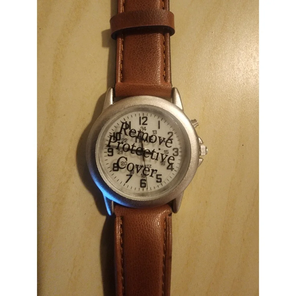 Vintage TIME magazine Mens Watch Brown Leather Strap White Dial Japan Movt AS IS